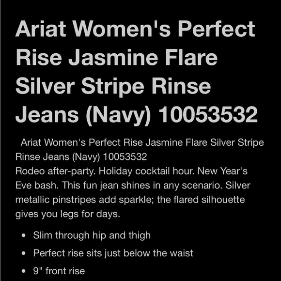 Ariat dark wash silver pinstripe perfect rise flare jeans 25R - Picture 13 of 13